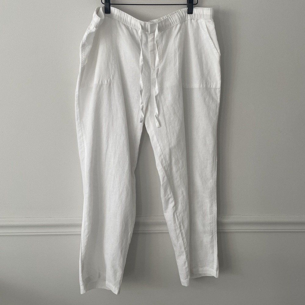 Liz Claiborne Linen Cotton Straight Leg Pants Crop White XL Petite Beach Wedding
